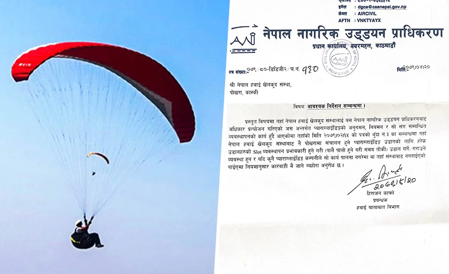 पोखरामा प्याराग्लाइडिङ उडान व्यवस्थापनको जिम्मा हवाई खेलकुद संस्थालाई